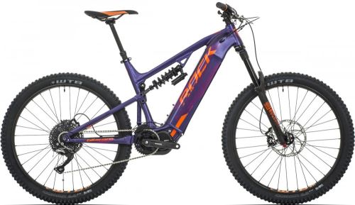 Celoodpružené trailové elektrokolo Rock Machine Blizzard INT e70-27+ 21" (XL) - mat violet/neon orange/purple 2019